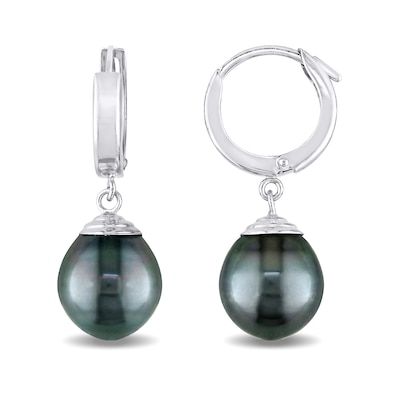 9.0-10.0mm Baroque Black Tahitian Cultured Pearl Drop Earrings in 14K White Gold