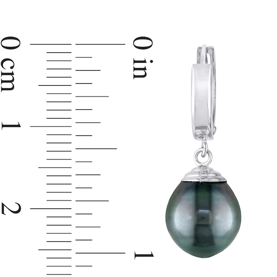 9.0-10.0mm Baroque Black Tahitian Cultured Pearl Drop Earrings in 14K White Gold