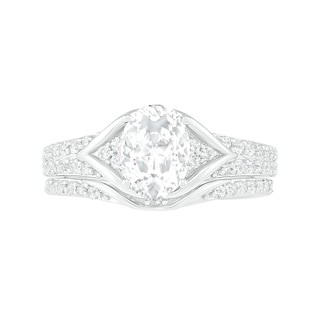 Oval Lab-Created White Sapphire Tri-Sides Split Frame Multi-Row Bridal Set in Sterling Silver