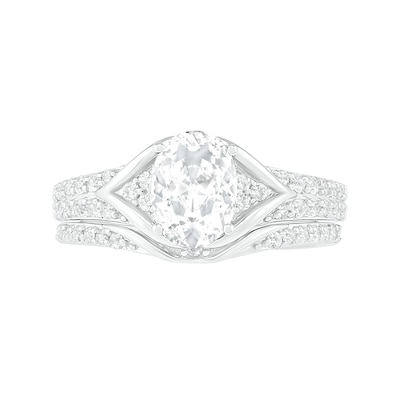 Oval Lab-Created White Sapphire Tri-Sides Split Frame Multi-Row Bridal Set in Sterling Silver