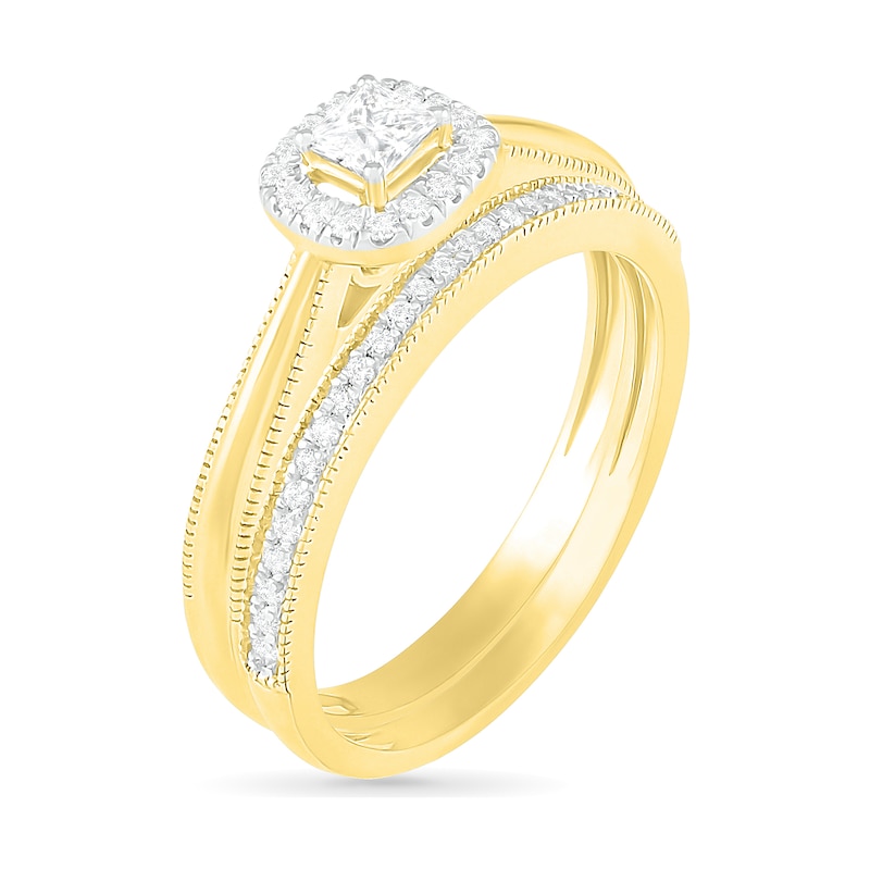 Main Image 2 of 0.29 CT. T.W. Princess-Cut Diamond Frame Vintage-Style Bridal Set in 10K Gold