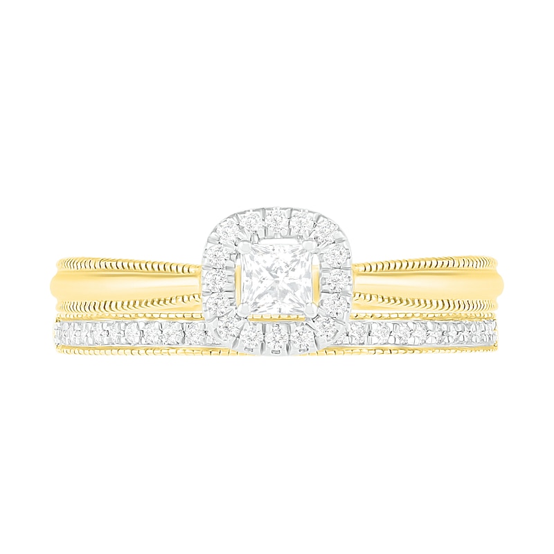 Main Image 3 of 0.29 CT. T.W. Princess-Cut Diamond Frame Vintage-Style Bridal Set in 10K Gold