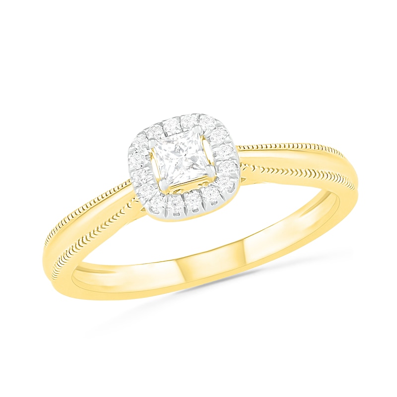 Main Image 4 of 0.29 CT. T.W. Princess-Cut Diamond Frame Vintage-Style Bridal Set in 10K Gold