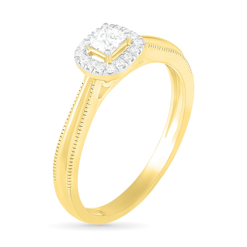 Main Image 6 of 0.29 CT. T.W. Princess-Cut Diamond Frame Vintage-Style Bridal Set in 10K Gold