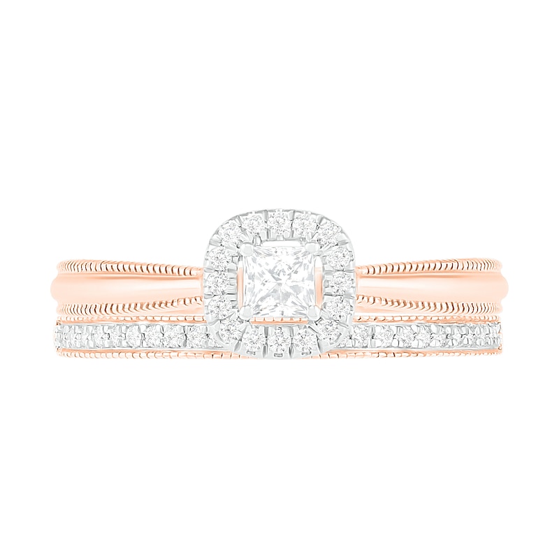0.29 CT. T.W. Princess-Cut Diamond Frame Vintage-Style Bridal Set in 10K Rose Gold