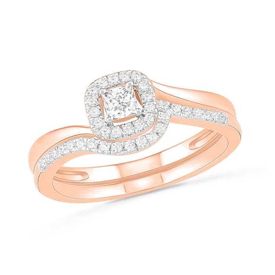 0.29 CT. T.W. Princess-Cut Diamond Frame Bypass Shank Bridal Set in 10K Rose Gold