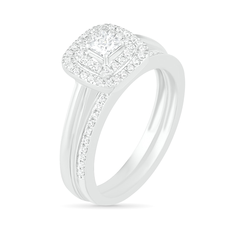 0.37 CT. T.W. Princess-Cut Diamond Double Frame Bridal Set in 10K White Gold