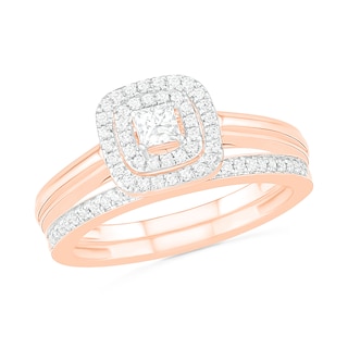 0.37 CT. T.W. Princess-Cut Diamond Double Frame Bridal Set in 10K Rose Gold