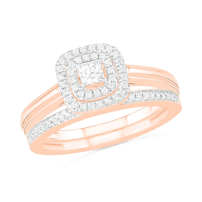 0.37 CT. T.W. Princess-Cut Diamond Double Frame Bridal Set in 10K Rose Gold|Peoples Jewellers