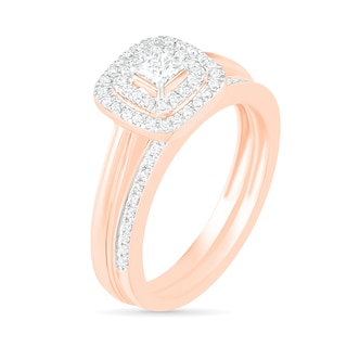 0.37 CT. T.W. Princess-Cut Diamond Double Frame Bridal Set in 10K Rose Gold