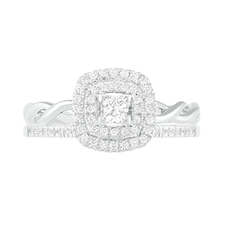 0.37 CT. T.W. Princess-Cut Diamond Double Frame Twist Shank Bridal Set in 10K Gold