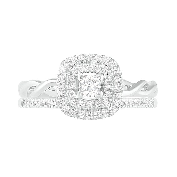 0.37 CT. T.W. Princess-Cut Diamond Double Frame Twist Shank Bridal Set in 10K Gold