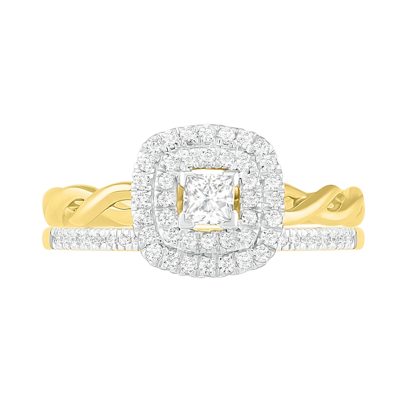 Main Image 3 of 0.37 CT. T.W. Princess-Cut Diamond Double Frame Twist Shank Bridal Set in 10K Gold