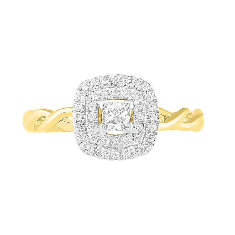 Main Image 5 of 0.37 CT. T.W. Princess-Cut Diamond Double Frame Twist Shank Bridal Set in 10K Gold