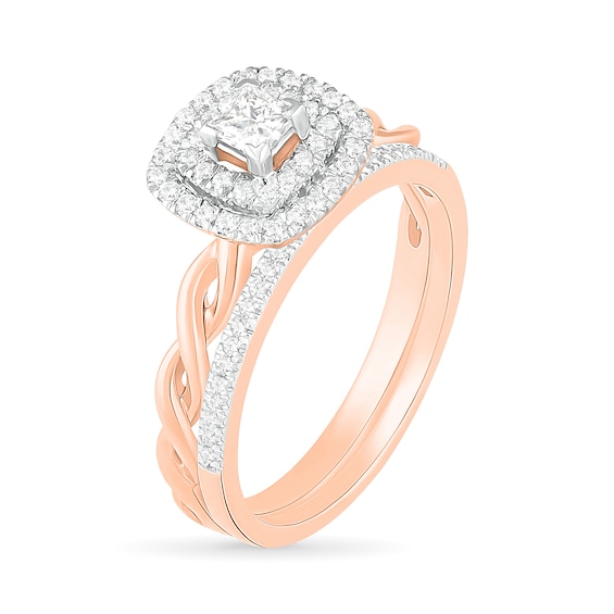 0.37 CT. T.W. Princess-Cut Diamond Double Frame Twist Shank Bridal Set in 10K Rose Gold