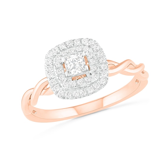 0.37 CT. T.W. Princess-Cut Diamond Double Frame Twist Shank Bridal Set in 10K Rose Gold