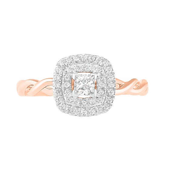 0.37 CT. T.W. Princess-Cut Diamond Double Frame Twist Shank Bridal Set in 10K Rose Gold