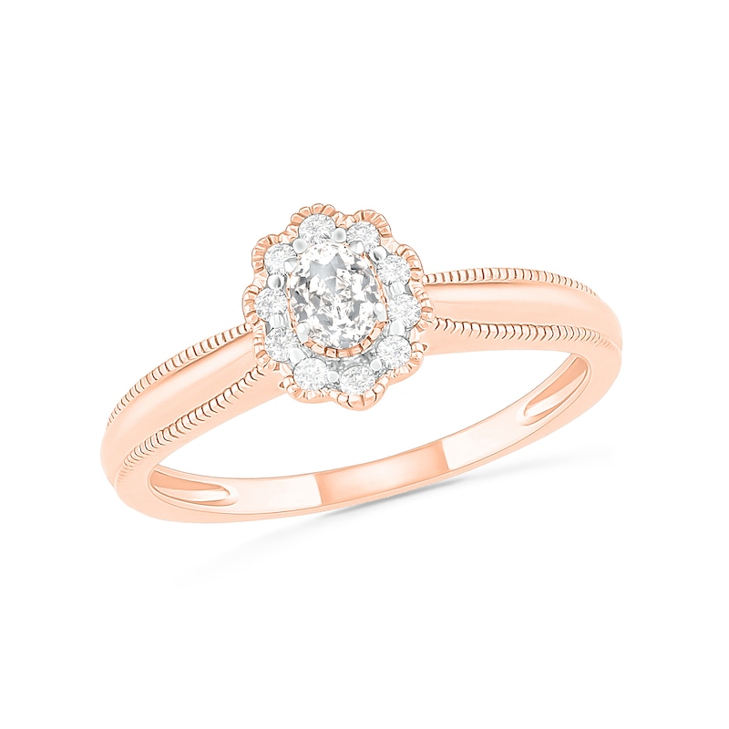 0.29 CT. T.W. Oval Diamond Scallop Frame Vintage-Style Bridal Set in 10K Rose Gold|Peoples Jewellers