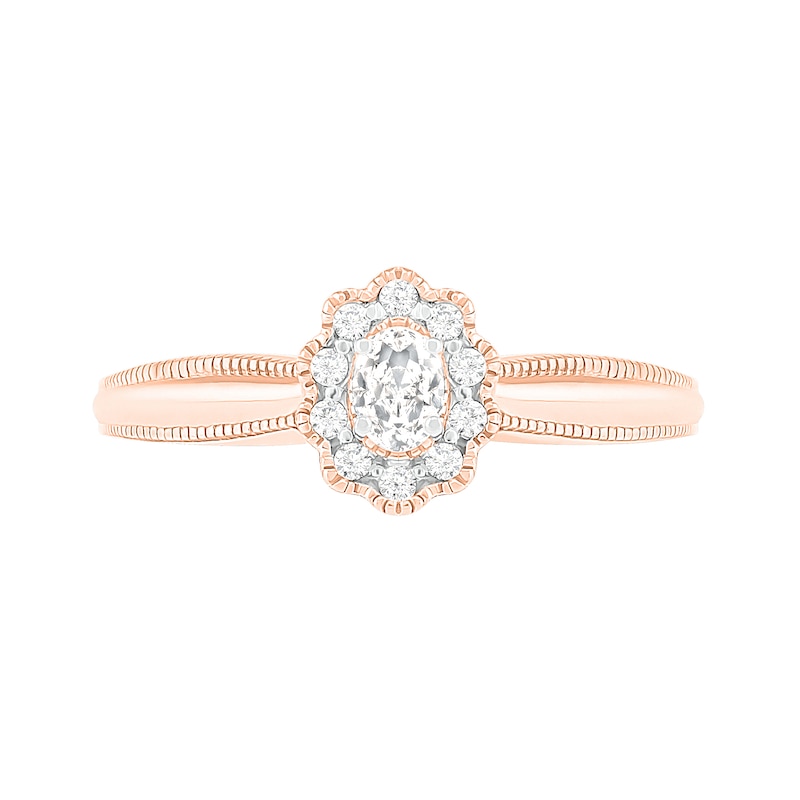 0.29 CT. T.W. Oval Diamond Scallop Frame Vintage-Style Bridal Set in 10K Rose Gold|Peoples Jewellers