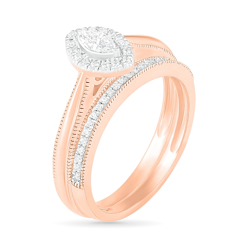 0.29 CT. T.W. Marquise Diamond Frame Vintage-Style Bridal Set in 10K Rose Gold|Peoples Jewellers