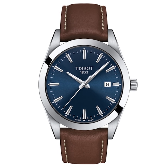 Men's Tissot Gentleman Strap Watch with Blue Dial (Model: T127.410.16.041.00)