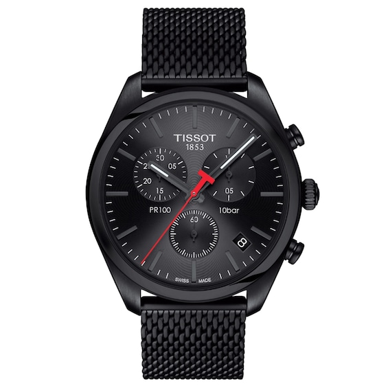 Men's Tissot PR 100 Black PVD Chronograph Mesh Watch with Black Dial  (Model: T101.417.33.051.00)