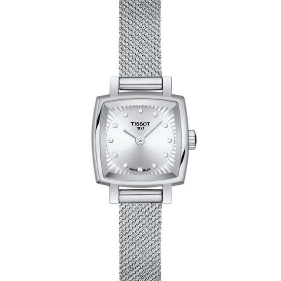 Ladies' Tissot Lovely Diamond Accent Mesh Watch with Square Silver-Tone Dial (Model: T058.109.11.036.00)