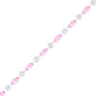 Marquise Lab-Created Pink and White Sapphire Bubble Link Alternating Line Bracelet in Sterling Silver - 7.25"