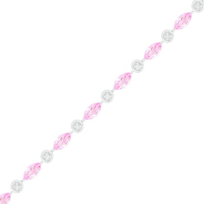 Marquise Lab-Created Pink and White Sapphire Bubble Link Alternating Line Bracelet in Sterling Silver - 7.25"