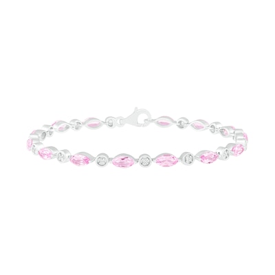 Marquise Lab-Created Pink and White Sapphire Bubble Link Alternating Line Bracelet in Sterling Silver - 7.25"