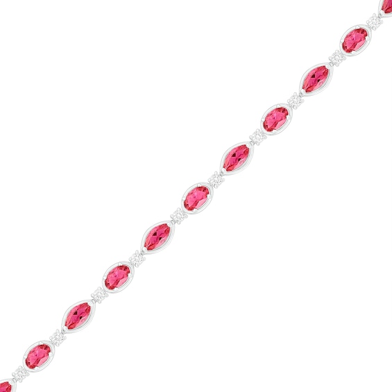 Marquise and Oval Lab-Created Ruby and White Sapphire Link Alternating Line Bracelet in Sterling Silver 7.25"