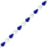 Thumbnail Image 0 of Pear-Shaped Lab-Created Blue and White Sapphire Open Teardrop Link Alternating Line Bracelet in Sterling Silver