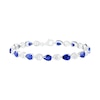 Pear-Shaped Lab-Created Blue and White Sapphire Open Teardrop Link Alternating Line Bracelet in Sterling Silver