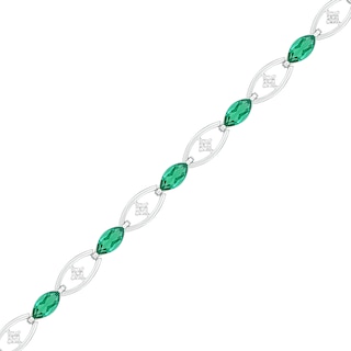 Marquise Lab-Created Emerald and White Sapphire Open Link Alternating Line Bracelet in Sterling Silver - 7.5"