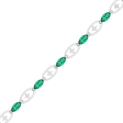 Marquise Lab-Created Emerald and White Sapphire Open Link Alternating Line Bracelet in Sterling Silver - 7.5"