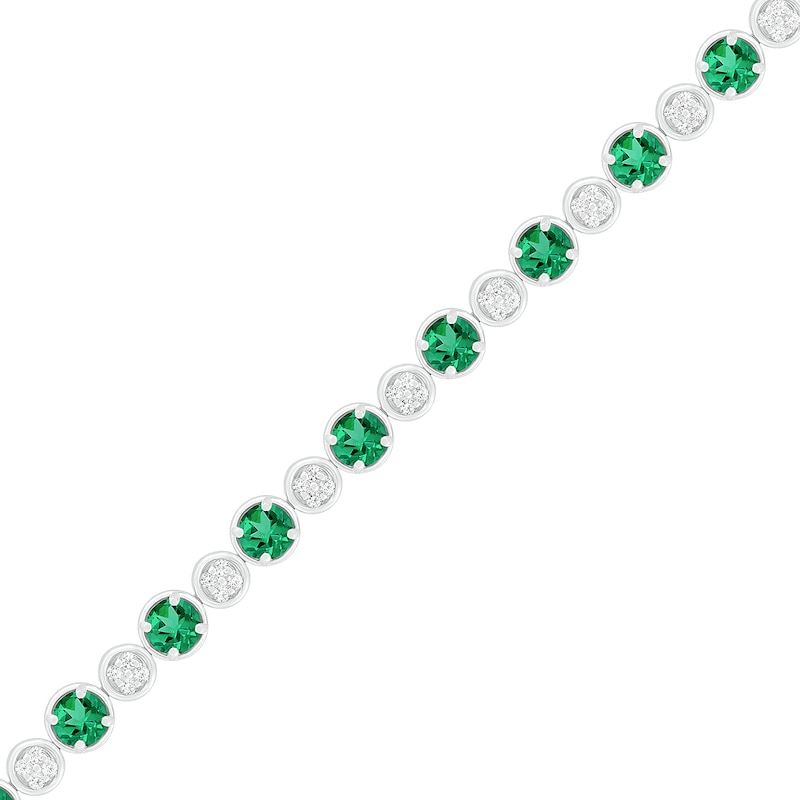 4.0mm Lab-Created Emerald and White Sapphire Bubble Link Alternating Line Bracelet in Sterling Silver - 7.5"
