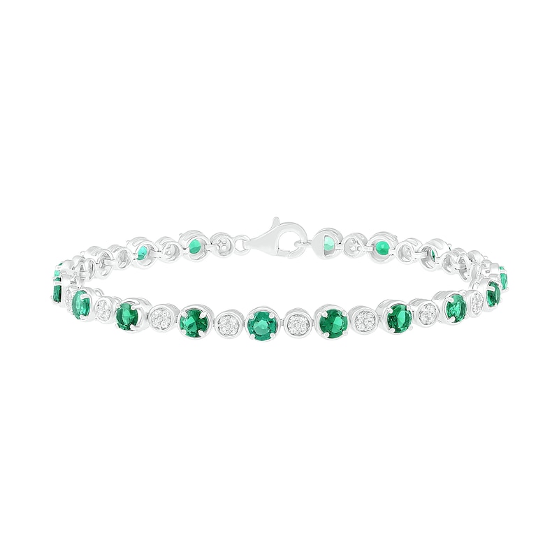 4.0mm Lab-Created Emerald and White Sapphire Bubble Link Alternating Line Bracelet in Sterling Silver - 7.5"|Peoples Jewellers