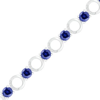 4.5mm Lab-Created Blue Sapphire and 0.18 CT. T.W. Diamond Open Circle Link Line Bracelet in Sterling Silver - 7.25"