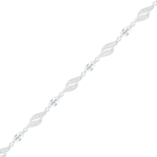 Marquise Lab-Created White Sapphire Flame Link Alternating Line Bracelet in Sterling Silver