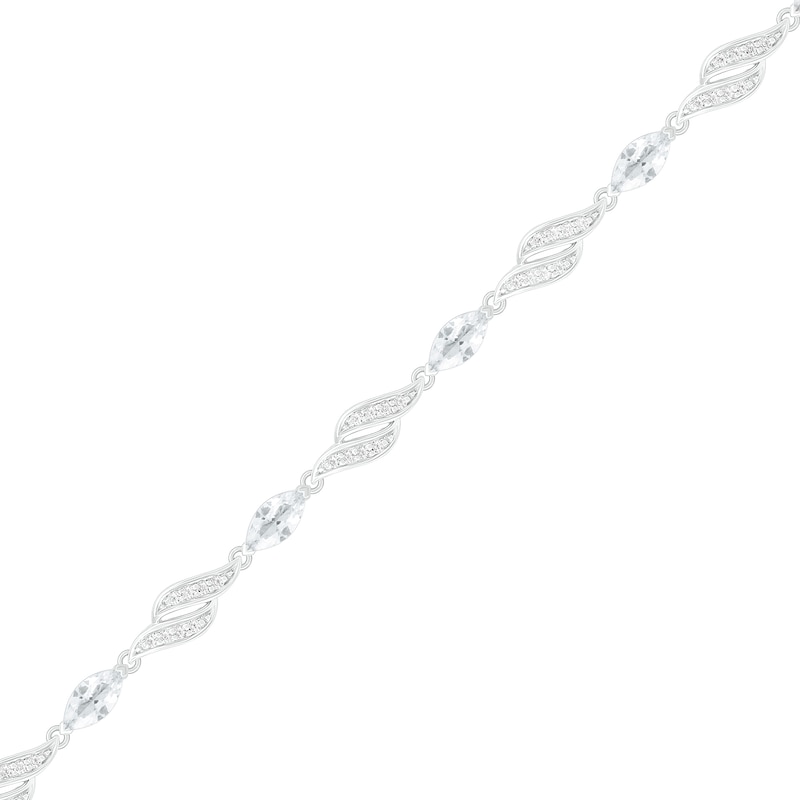 Marquise Lab-Created White Sapphire Flame Link Alternating Line Bracelet in Sterling Silver