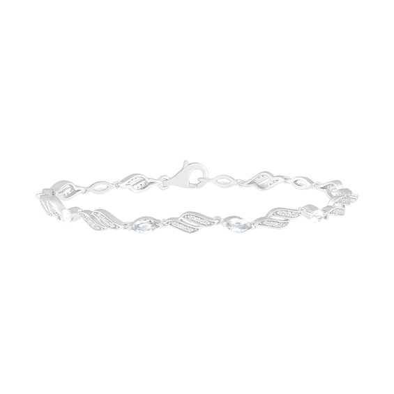 Marquise Lab-Created White Sapphire Flame Link Alternating Line Bracelet in Sterling Silver