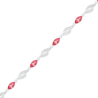 Marquise Lab-Created Ruby White Sapphire Flame Link Alternating Line Bracelet in Sterling Silver - 7.25"