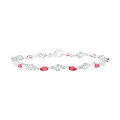 Marquise Lab-Created Ruby White Sapphire Flame Link Alternating Line Bracelet in Sterling Silver - 7.25"