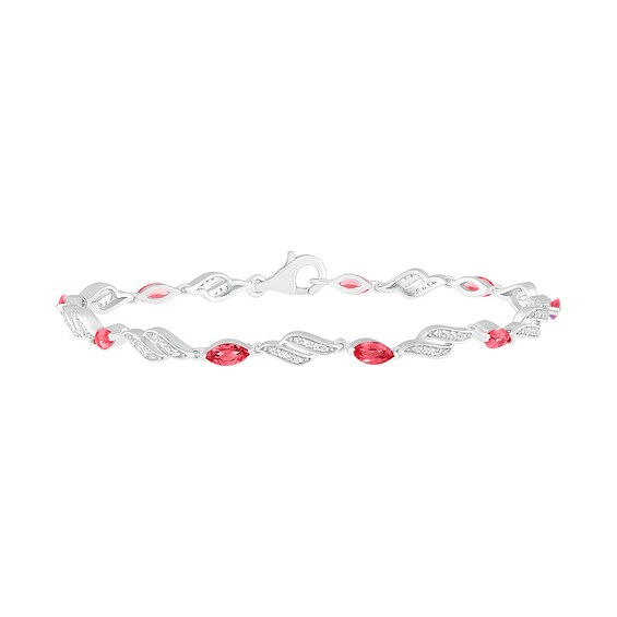 Marquise Lab-Created Ruby White Sapphire Flame Link Alternating Line Bracelet in Sterling Silver - 7.25"