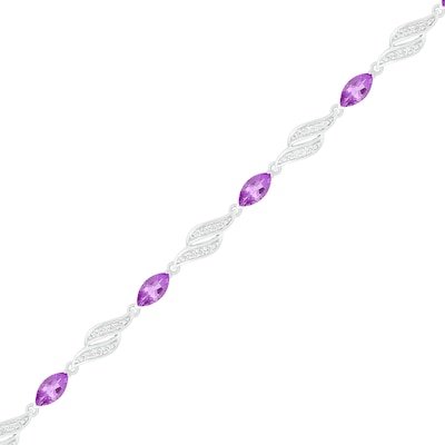 Marquise Amethyst and Lab-Created White Sapphire Flame Link Alternating Line Bracelet in Sterling Silver - 7.25"