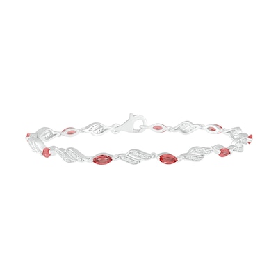 Marquise Garnet and Lab-Created White Sapphire Flame Link Alternating Line Bracelet in Sterling Silver - 7.25"