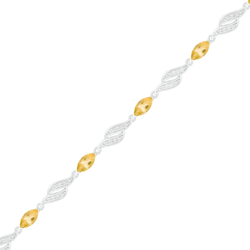 Marquise Citrine and Lab-Created White Sapphire Flame Link Alternating Line Bracelet in Sterling Silver - 7.25"|Peoples Jewellers