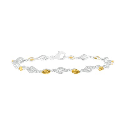 Marquise Citrine and Lab-Created White Sapphire Flame Link Alternating Line Bracelet in Sterling Silver - 7.25"