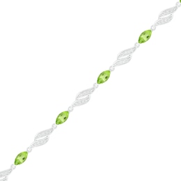 Marquise Peridot and Lab-Created White Sapphire Flame Link Alternating Line Bracelet in Sterling Silver - 7.25&quot;