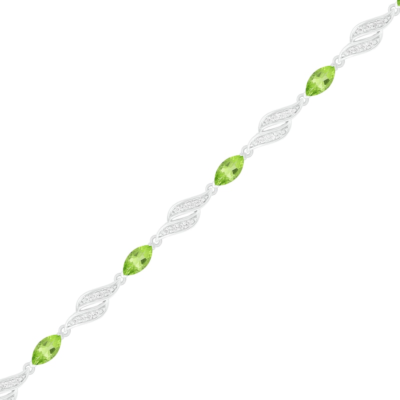 Marquise Peridot and Lab-Created White Sapphire Flame Link Alternating Line Bracelet in Sterling Silver - 7.25"|Peoples Jewellers